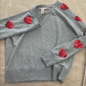 Grey Sweater and Red Hearts